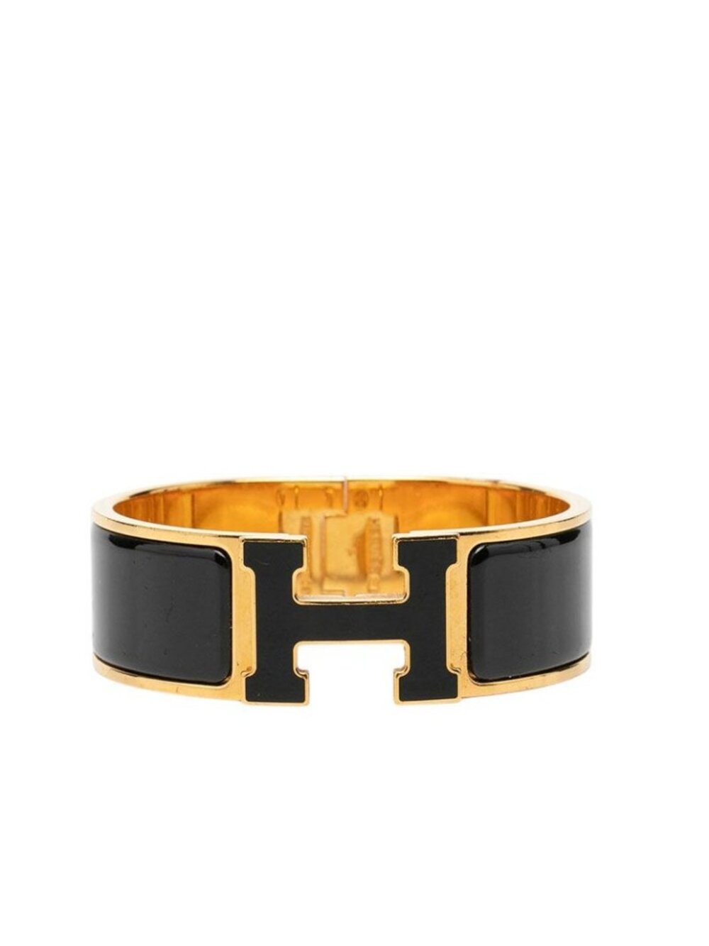 Hermes Clic Clac PM Enamel Bracelet Bangle Gold Black Plated